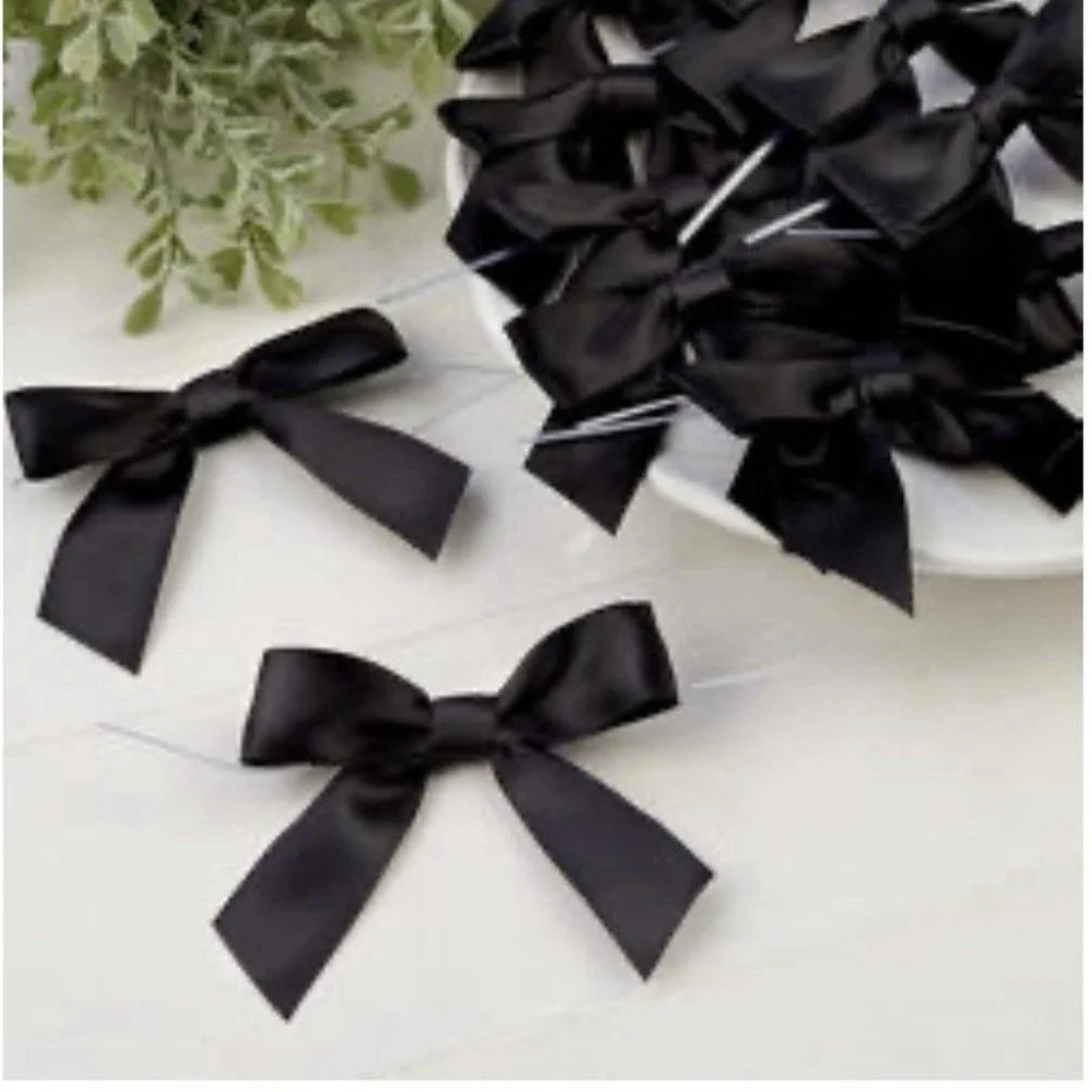 15 PCS Black Satin Ribbon Twist Tie Bows 2.5 Inch for Tying Package Gifts